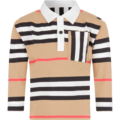 Shop Burberry Beige Polo For Boy Shirt With Stripes