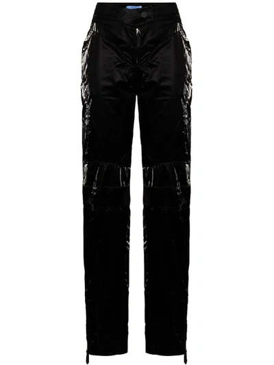 Shop Mugler Crinkle-effect Straight-leg Trousers In Black