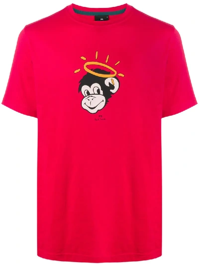 Shop Ps By Paul Smith Monkey-print T-shirt In Red