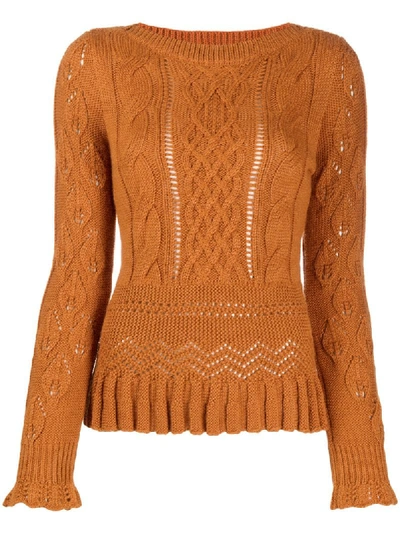 Shop See By Chloé Multi-knit Ruffle Trim Jumper In Brown