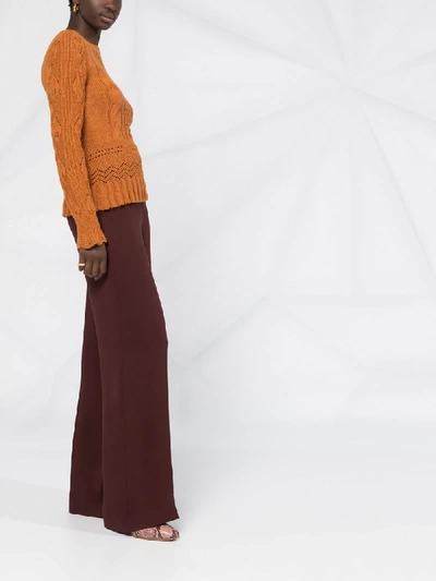 Shop See By Chloé Multi-knit Ruffle Trim Jumper In Brown