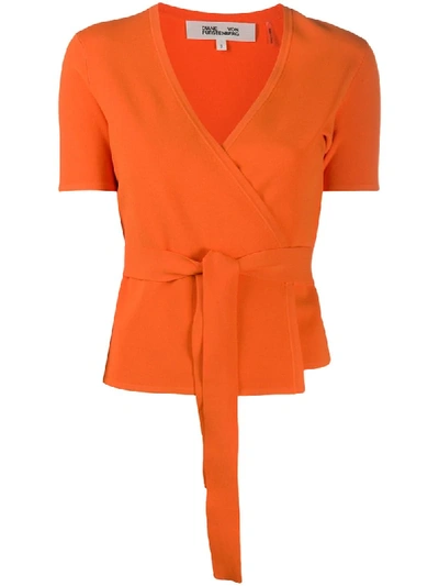 Shop Diane Von Furstenberg Mirella Knit Wrap Top In Orange
