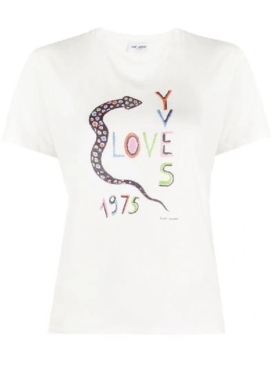 Shop Saint Laurent Love 1975 Snake Print T-shirt In White
