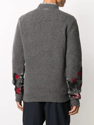 Shop Les Hommes Abstract Intarsia Merino Wool Jumper In Grey