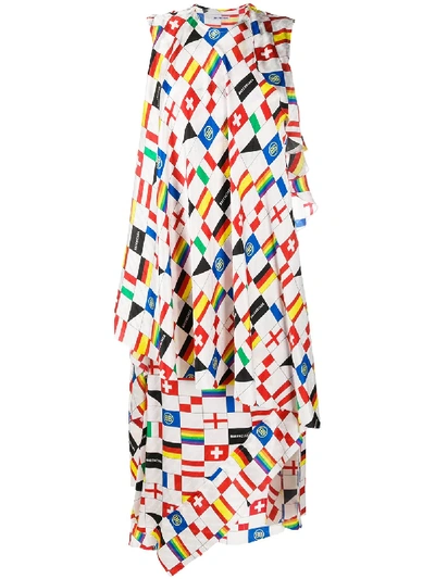 Balenciaga Layered Ruffled Printed Silk-satin Jacquard Dress In Lightweight  Multicoloured Flag-print Silk Satin | ModeSens