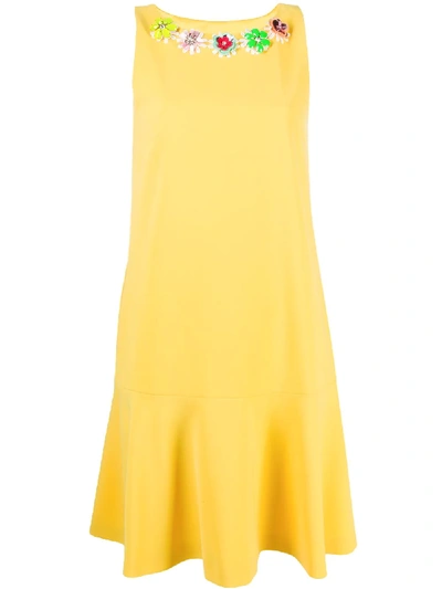 Shop Moschino Embellished Shift Dress In Yellow