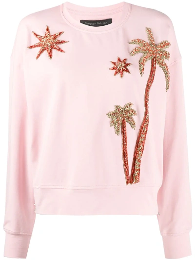 Shop Christian Pellizzari Long Sleeve Embellished Palm Tree Jumper In Pink