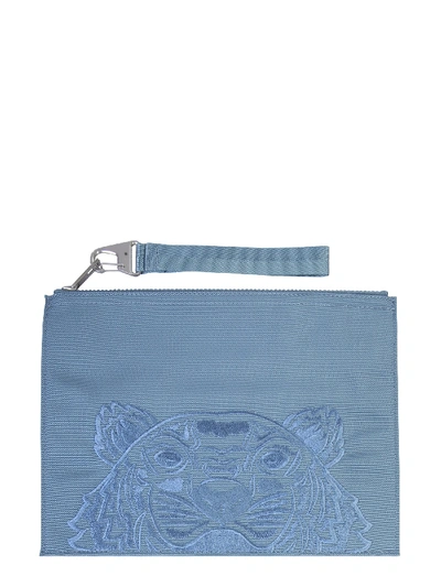 Shop Kenzo Large Pouch With Logo In Baby Blue