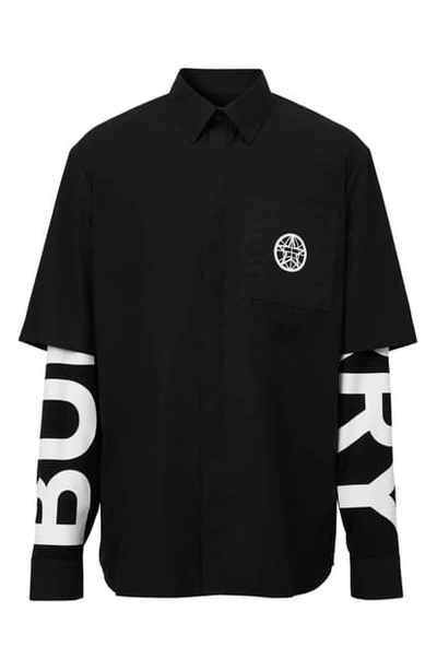 Shop Burberry Tyler Layered Long Sleeve Shirt In Black