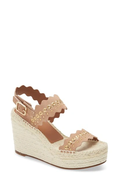 Shop Chloé Lauren Grommet Stud Scalloped Wedge Platform Sandal In 6i5 Maple Pink