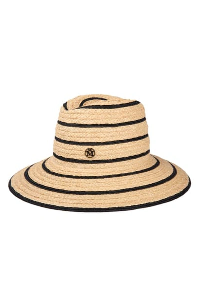Shop Maison Michel Kate Stripe Straw Hat In Natural/ Black