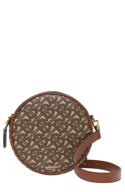 Shop Burberry Louise Tb Monogram E-canvas Round Bag In Bridle Brown