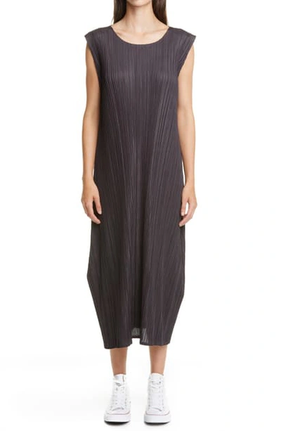 Shop Issey Miyake Mellow Pleated Midi Tunic Dress In Charcoal