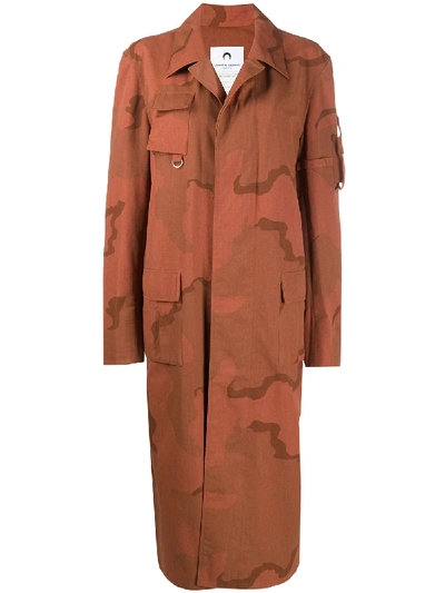 Shop Marine Serre Camouflage Print Long Coat In Orange