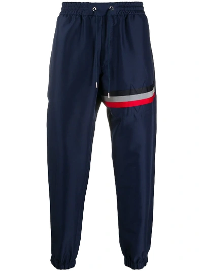 Shop Moncler Debossed Logo Navy Trousers In Blue