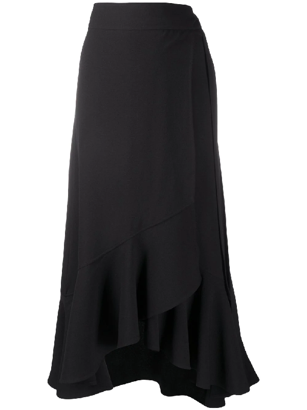 Ganni Ruffle-hem Midi Skirt In Black | ModeSens