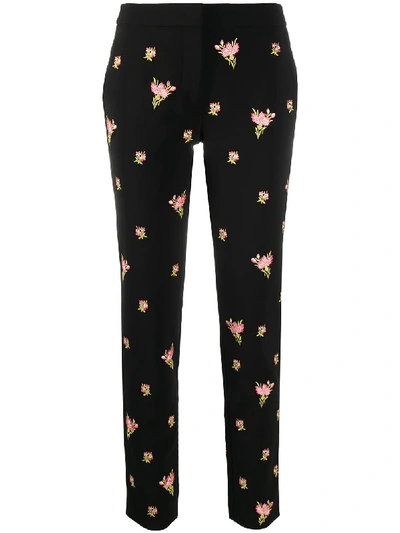 Shop Moschino Floral Embroidery Straight-leg Trousers In Black