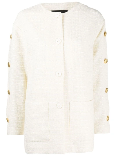 Shop Boutique Moschino Button-up Tweed Jacket In Neutrals