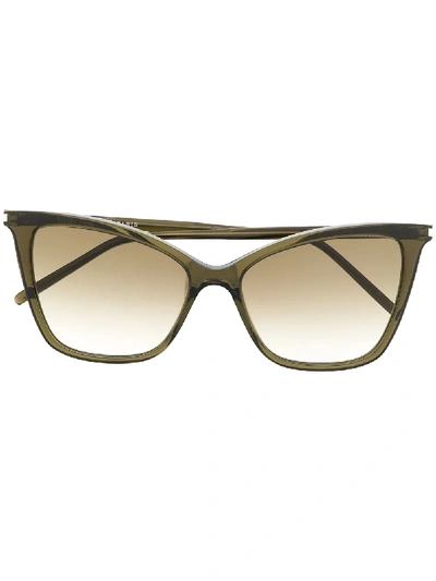 Shop Saint Laurent Sl 384 Thin Cat-eye Sunglasses In Green