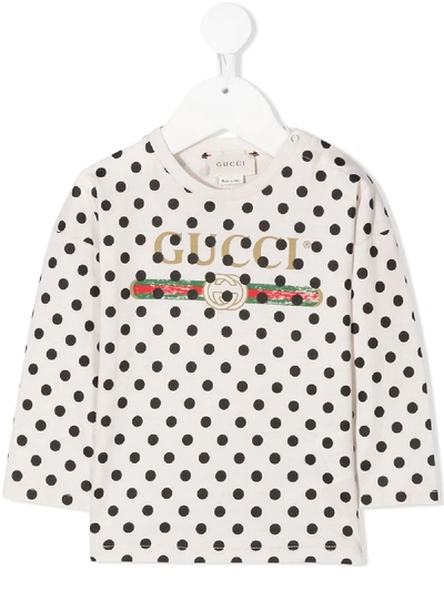 Shop Gucci Logo-print Polka Dot T-shirt In White ,black
