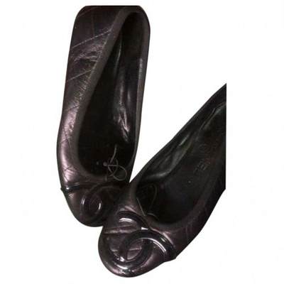 Pre-owned Chanel Cambon Black Leather Ballet Flats