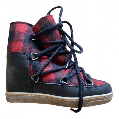 Pre-owned Isabel Marant Nowles Red Tweed Ankle Boots