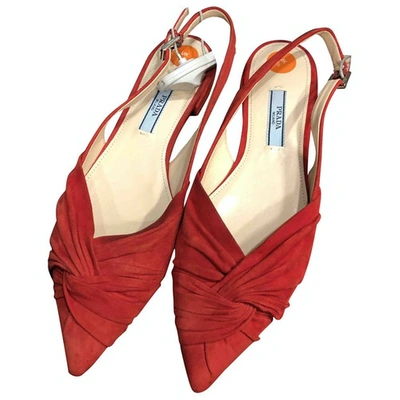 Pre-owned Prada Red Suede Ballet Flats