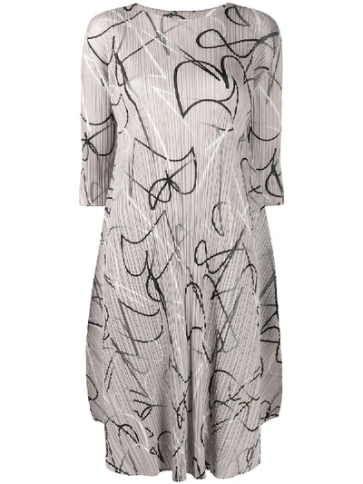 Shop Issey Miyake Pleated Abstract Print Dress In Brown