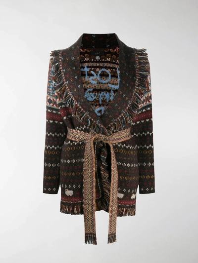 Shop Alanui Patterned Intarsia-knit Cardigan In Brown