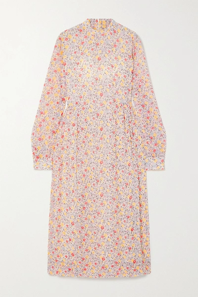 Shop Ganni Floral-print Georgette Midi Dress In Ivory