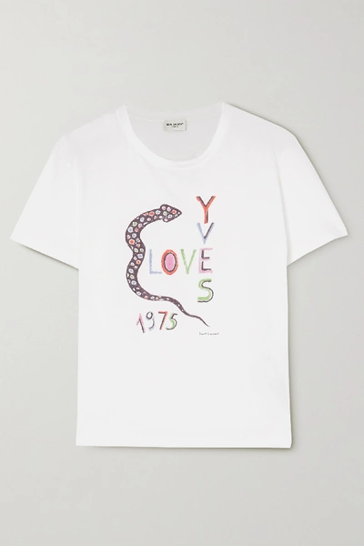 Shop Saint Laurent Printed Cotton-jersey T-shirt In White