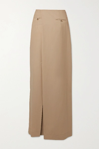 Shop A.w.a.k.e. Draped Asymmetric Wool Maxi Skirt In Beige