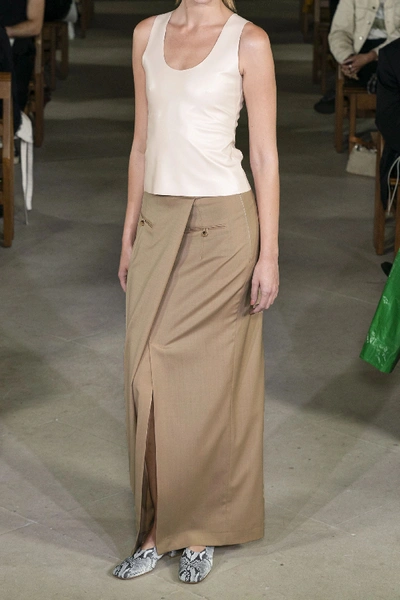 Shop A.w.a.k.e. Draped Asymmetric Wool Maxi Skirt In Beige