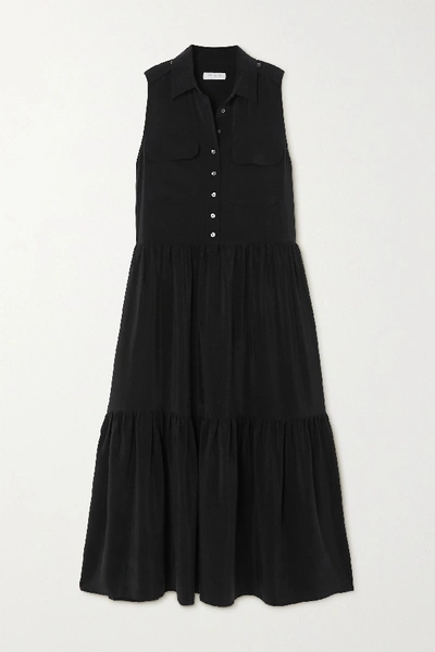 Shop Equipment Allix Washed-silk Midi Shirt Dress In Black