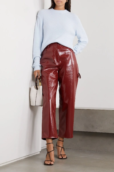 Shop Tibi Faux Patent-leather Wide-leg Pants In Brown