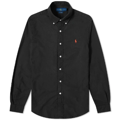 Shop Polo Ralph Lauren Button Down Garment Dyed Oxford Shirt In Black