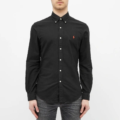 Shop Polo Ralph Lauren Button Down Garment Dyed Oxford Shirt In Black