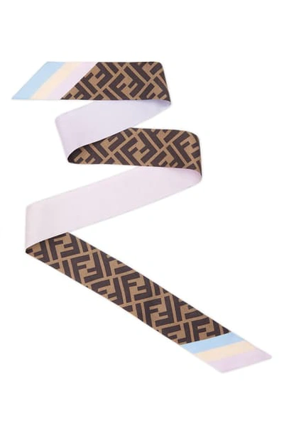 Shop Fendi Logo Wrappy Silk Skinny Scarf In Tobacco/ Pastel Multicolor