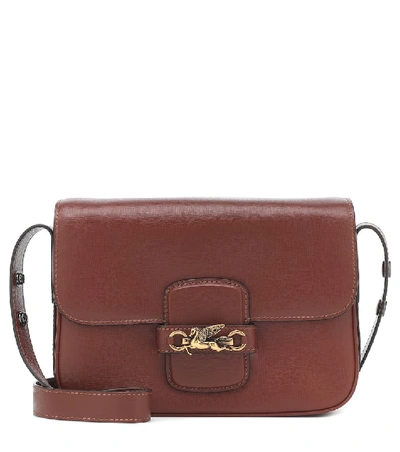 Shop Etro Pegaso Small Leather Shoulder Bag In Brown