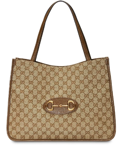 Shop Gucci Horsebit Leather Shopping Bag In Brown