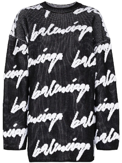 Shop Balenciaga Allover Logo Crewneck Sweater In Black