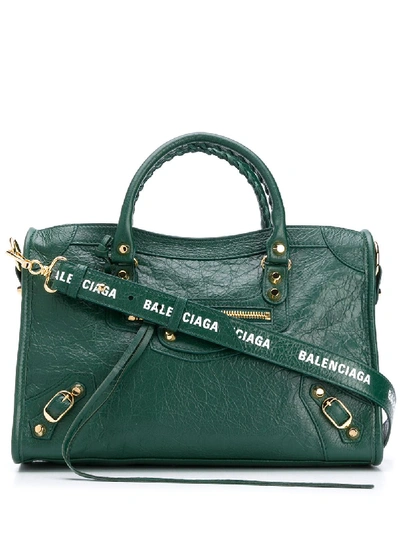 Shop Balenciaga City Small Leather Handbag In Green