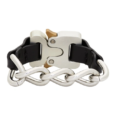Shop Alyx Silver Chain & Leather Buckle Bracelet In Mty0001 Bla