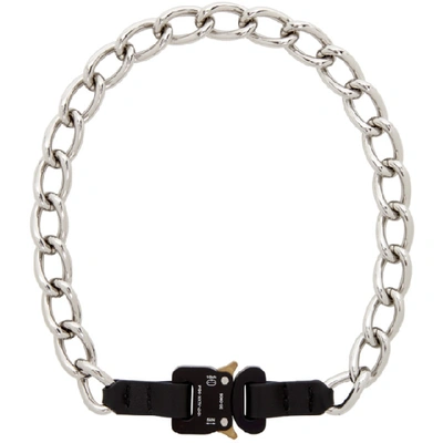 Shop Alyx 1017  9sm Silver Chain And Leather Buckle Necklace In Blk0001 Bla