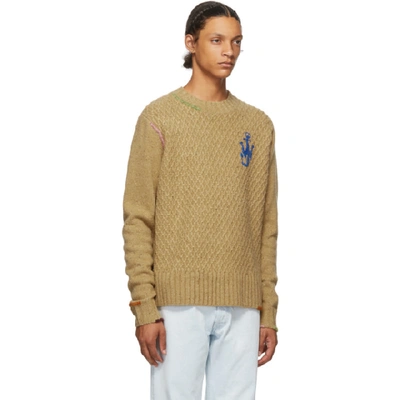Shop Jw Anderson Brown Knit Crewneck Sweater In Ochre 280