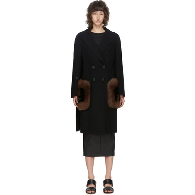 Shop Fendi Black Wool And Fox Fur Coat In F0gme Black