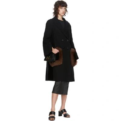 Shop Fendi Black Wool And Fox Fur Coat In F0gme Black