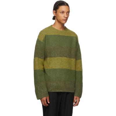 Shop Jw Anderson Green Striped Crewneck Sweater In Khaki 575