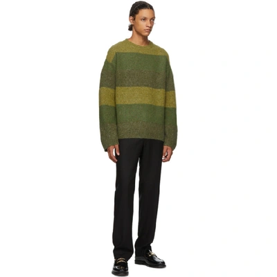 Shop Jw Anderson Green Striped Crewneck Sweater In Khaki 575