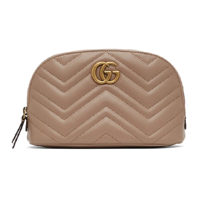 Shop Gucci Pink Gg Marmont 2.0 Quilted Cosmetic Pouch In 5729 Porcel